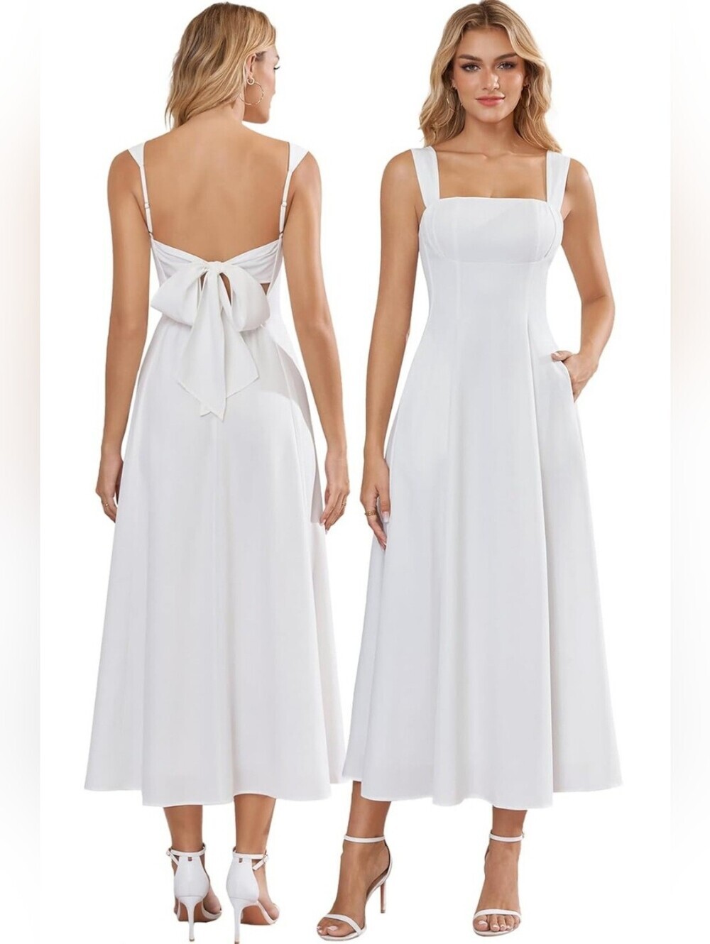 White Corset Bow Back Midi Dress NWT US 8-10 Coquette Cottagecore